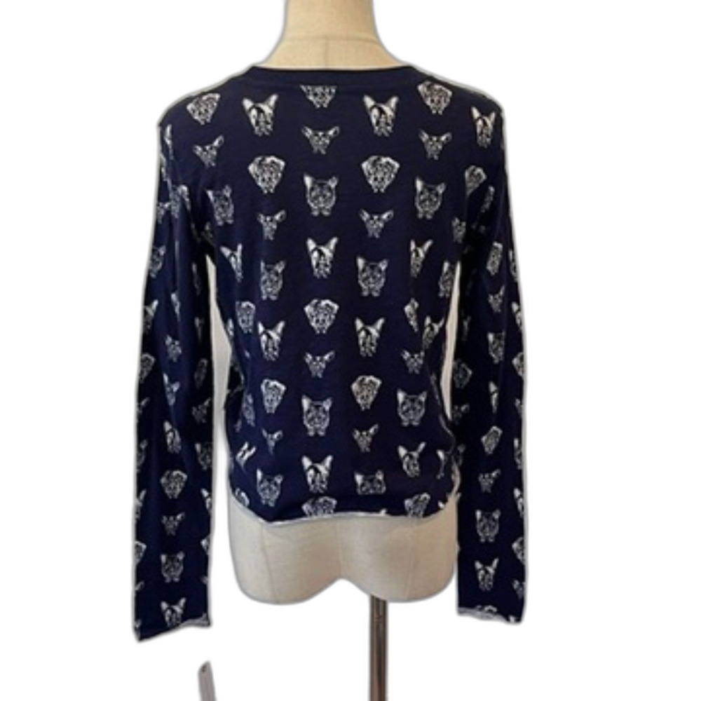 Maeve Anthropologie Navy Blue Dog Graphic T-Shirt Long Sleeves XXS NEW - Picture 2 of 8